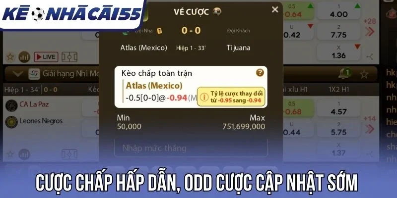 Cược chấp hấp dẫn, odd cược cập nhật sớm 