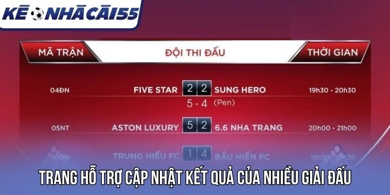 Trang hỗ trợ cập nhật kết quả của nhiều giải đấu